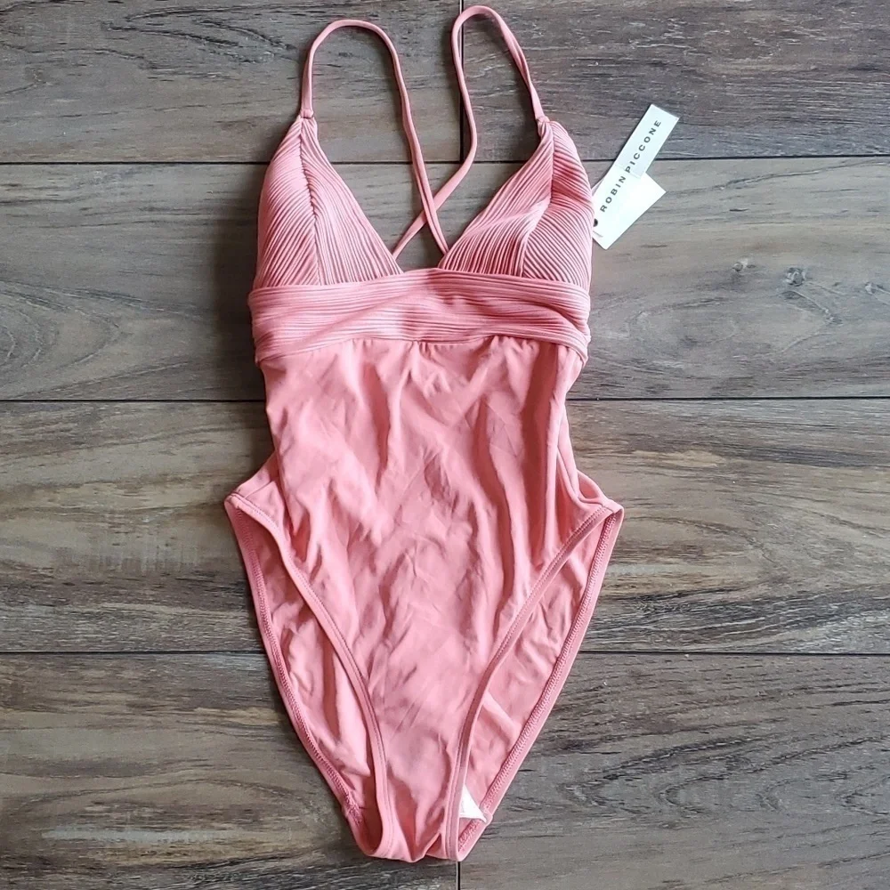 NWT Robin Piccone Lily Womens Pink Lemonade One Piece Swim Sz 6